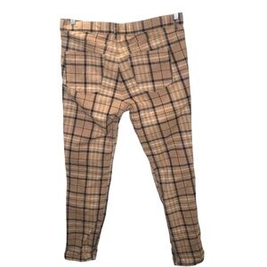Tan Plaid Slim Fit Pants Checkered Trousers
